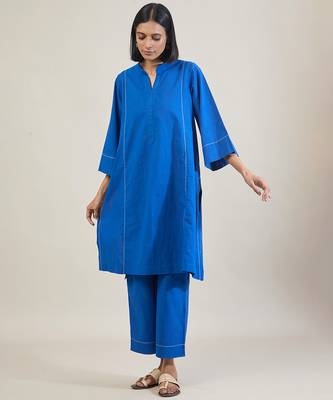 Cobalt blue cotton straight kurta set 1