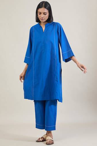 Cobalt blue cotton straight kurta set