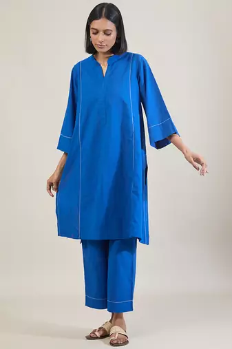Cobalt blue cotton straight kurta set