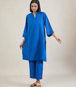 Cobalt blue cotton straight kurta set