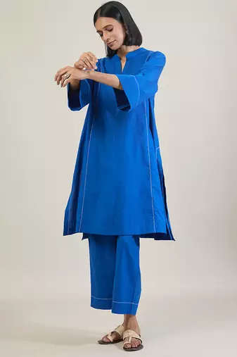 Cobalt blue cotton straight kurta set