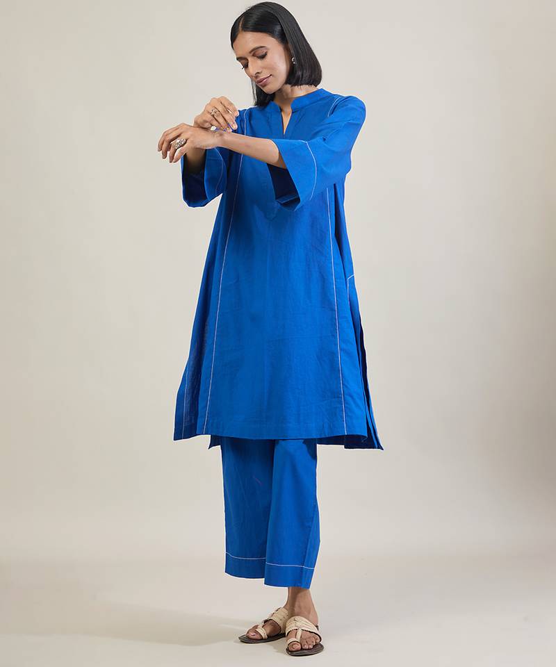 Cobalt blue cotton straight kurta set