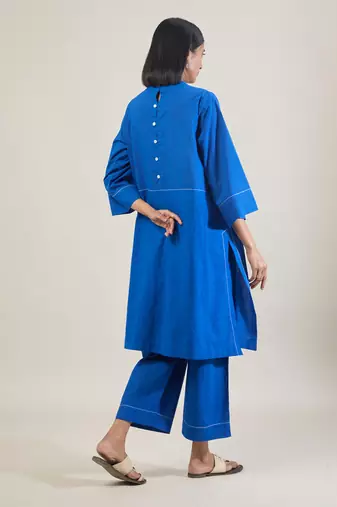 Cobalt blue cotton straight kurta set