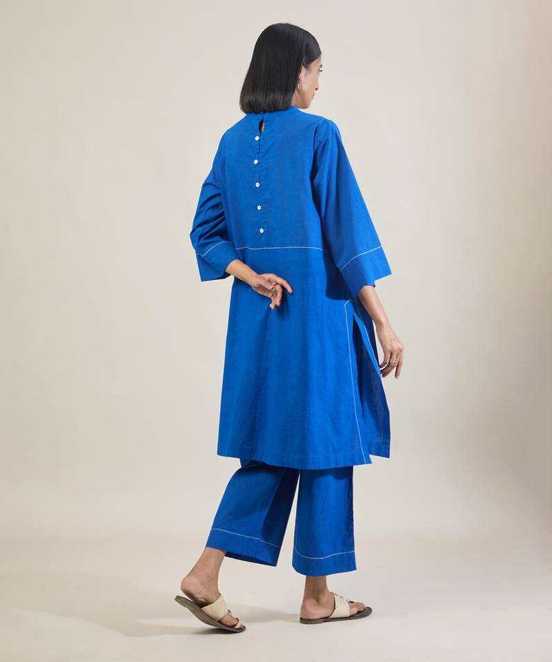Cobalt blue cotton straight kurta set