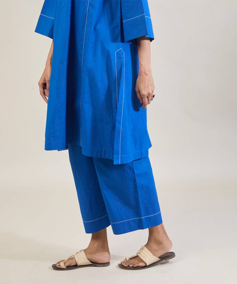 Cobalt blue cotton straight kurta set