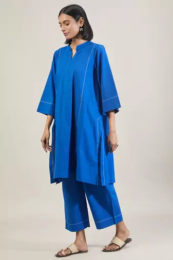Cobalt blue cotton straight kurta set