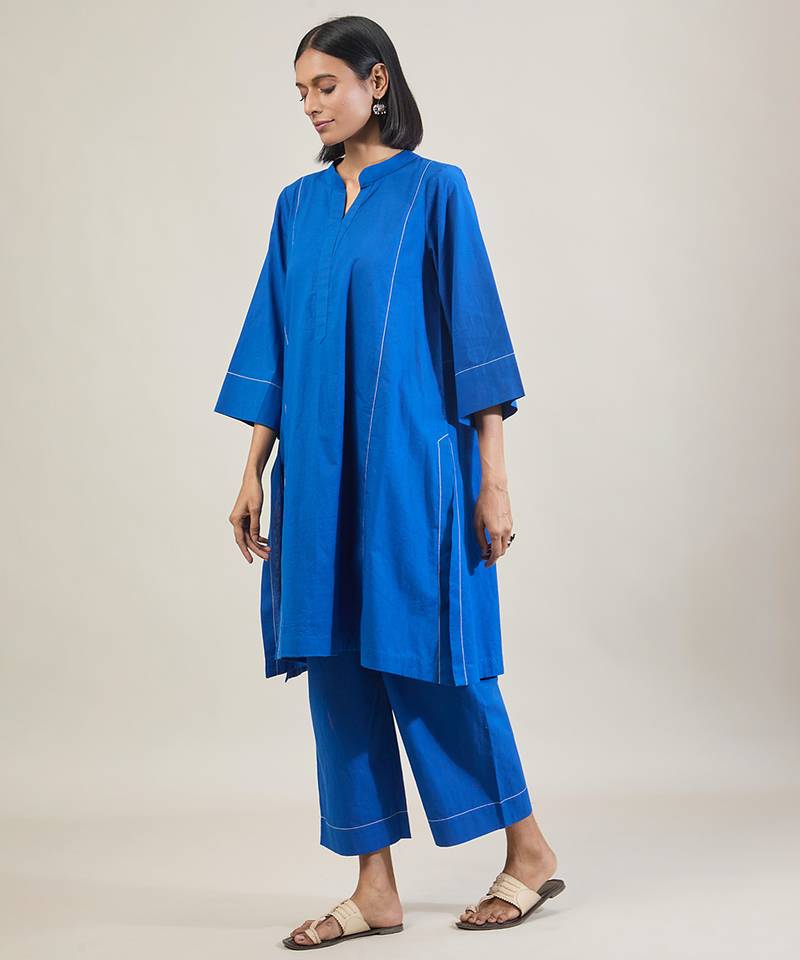 Cobalt blue cotton straight kurta set