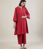 Brick red cotton straight kurta set