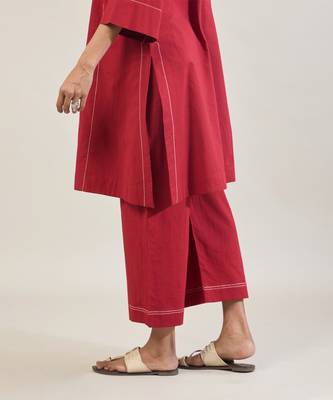 Brick red cotton straight kurta set 4