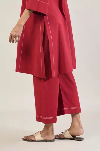 Brick red cotton straight kurta set