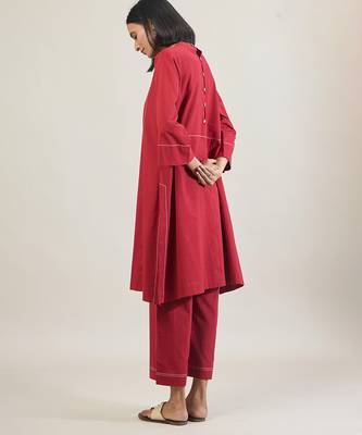 Brick red cotton straight kurta set 5