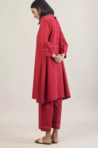 Brick red cotton straight kurta set