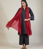 Charcoal black cotton kurta set with red dupatta