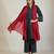 Charcoal black cotton kurta set with red dupatta