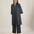 Charcoal black cotton kurta set with red dupatta