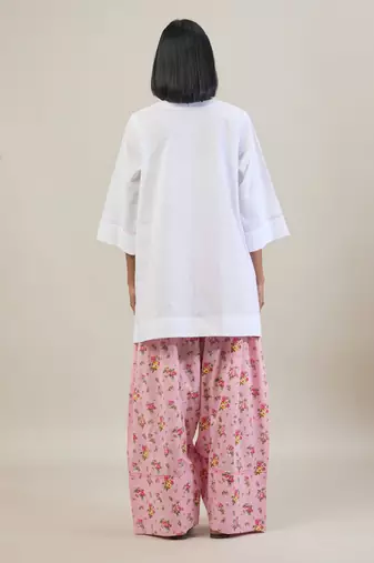 Stark white cotton kurta set with pink dupatta