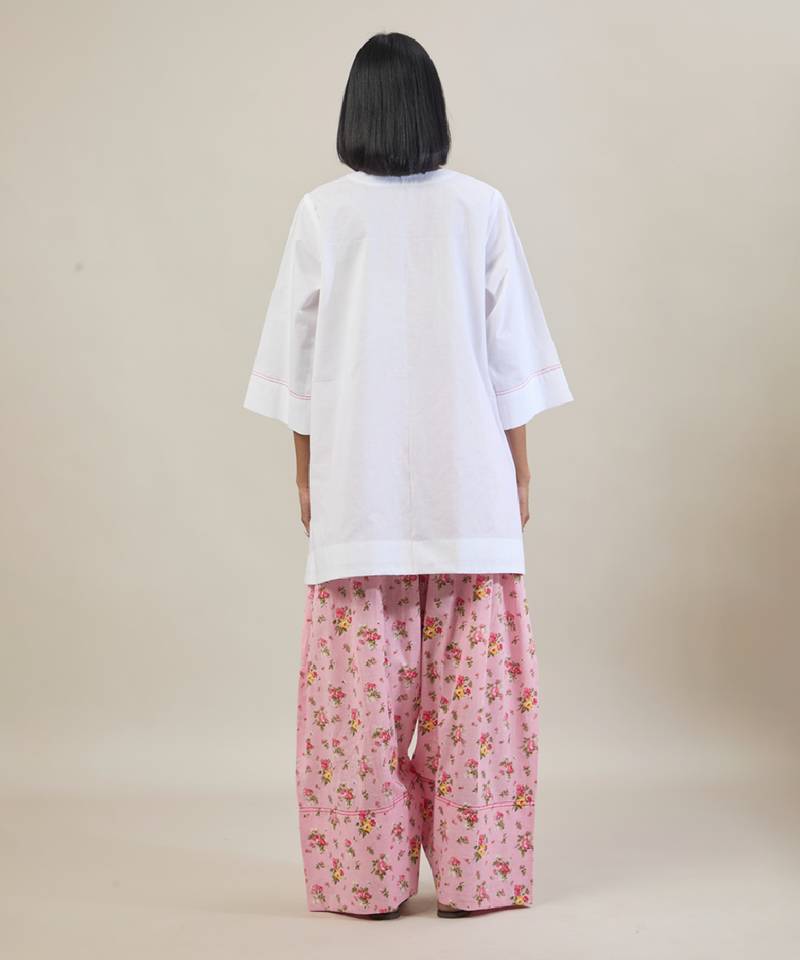 Stark white cotton kurta set with pink dupatta