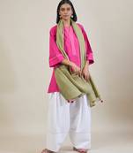 Hot pink cotton kurta set with sage green dupatta