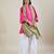 Hot pink cotton kurta set with sage green dupatta