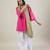 Hot pink cotton kurta set with sage green dupatta