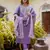 Floral embroidered silk blend round neck kurta trouser & dupatta set