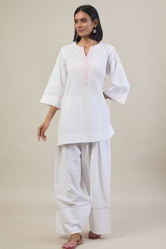 Stark white cotton kurta set