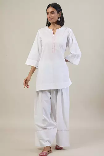 Stark white cotton kurta set