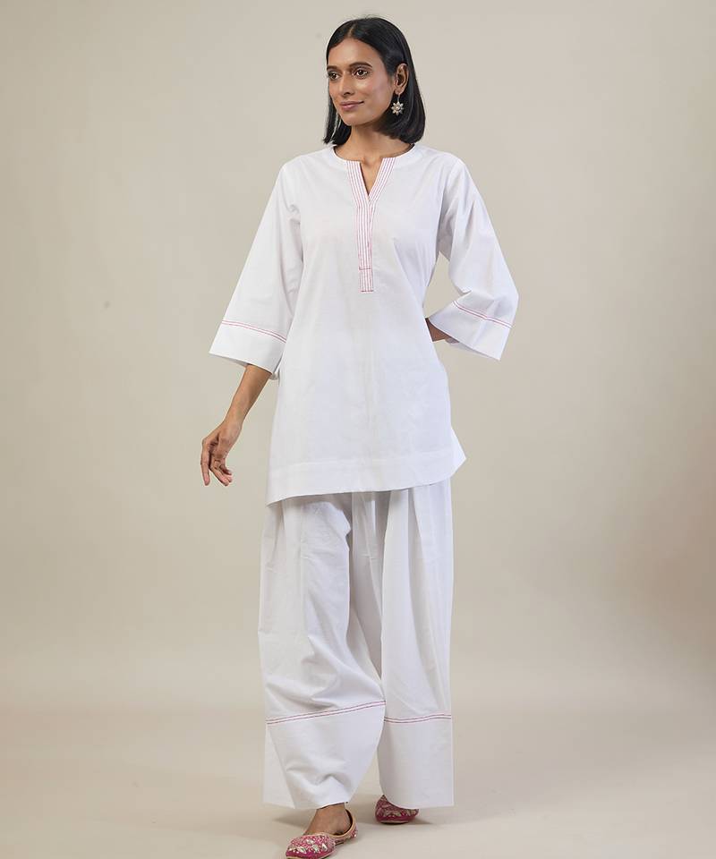Stark white cotton kurta set