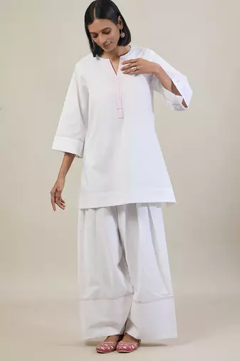 Stark white cotton kurta set
