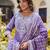 Floral embroidered silk round neck kurta trouser & dupatta set