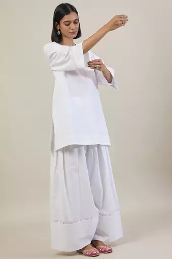 Stark white cotton kurta set