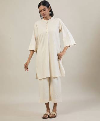 Cream cotton straight kurta set 1