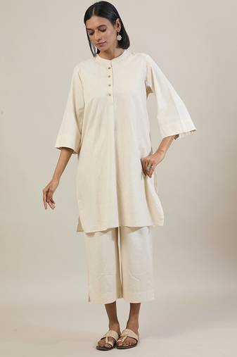 Cream cotton straight kurta set
