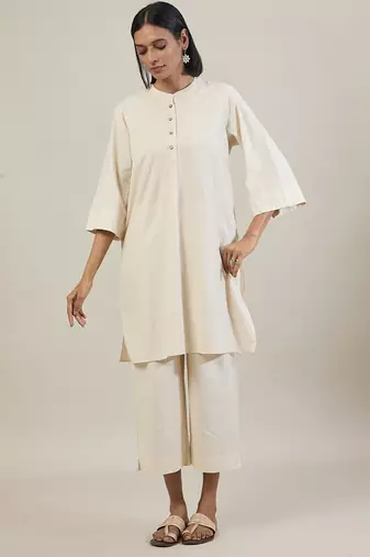Cream cotton straight kurta set