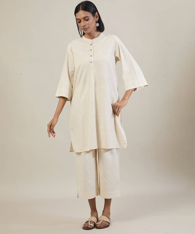 Cream cotton straight kurta set
