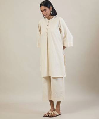 Cream cotton straight kurta set 2