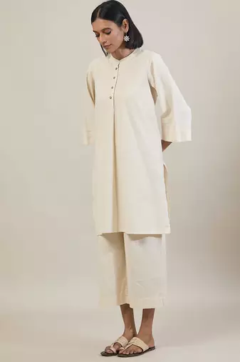 Cream cotton straight kurta set