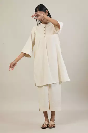 Cream cotton straight kurta set