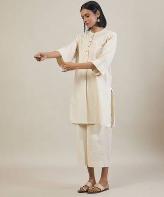 Cream cotton straight kurta set 4