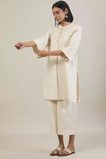 Cream cotton straight kurta set