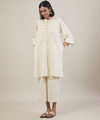 Cream cotton straight kurta set 5