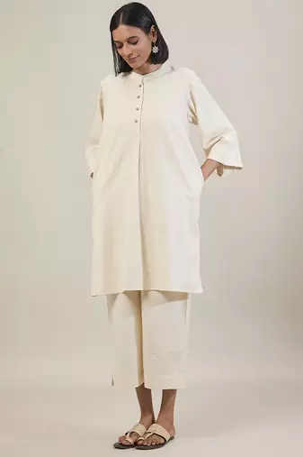 Cream cotton straight kurta set