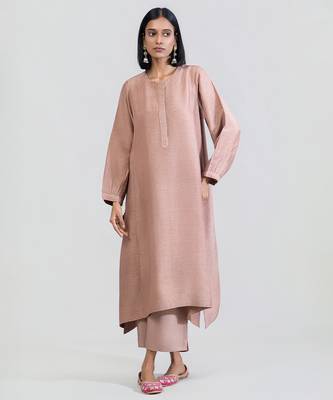 Dusty rose dola silk kurta set 1