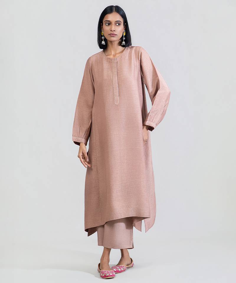 Dusty rose dola silk kurta set