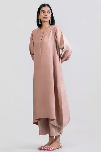 Dusty rose dola silk kurta set