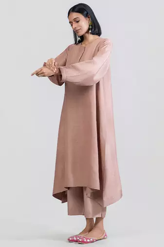 Dusty rose dola silk kurta set