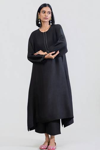 Jet black dola silk kurta set