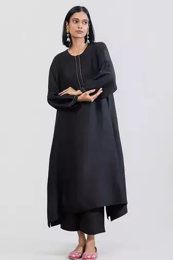 Jet black dola silk kurta set