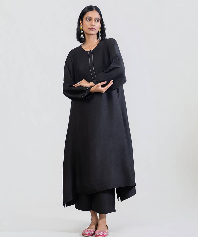Jet black dola silk kurta set