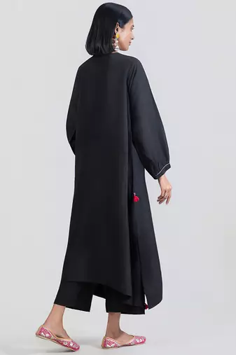 Jet black dola silk kurta set